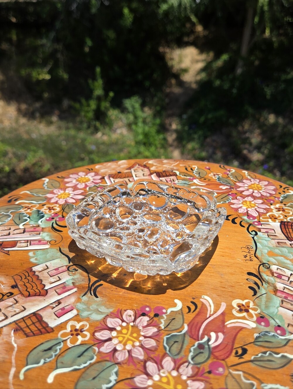 VTG Bubble Glass Ashtray Retro MCM 1960s Square‎ Clear Glass Tray Raindrop
